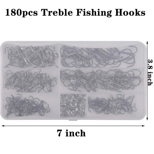Fishing Treble Hooks, 180pcs Round Bend Treble Hooks Sharp Strong Barbed with... - Picture 6 of 7