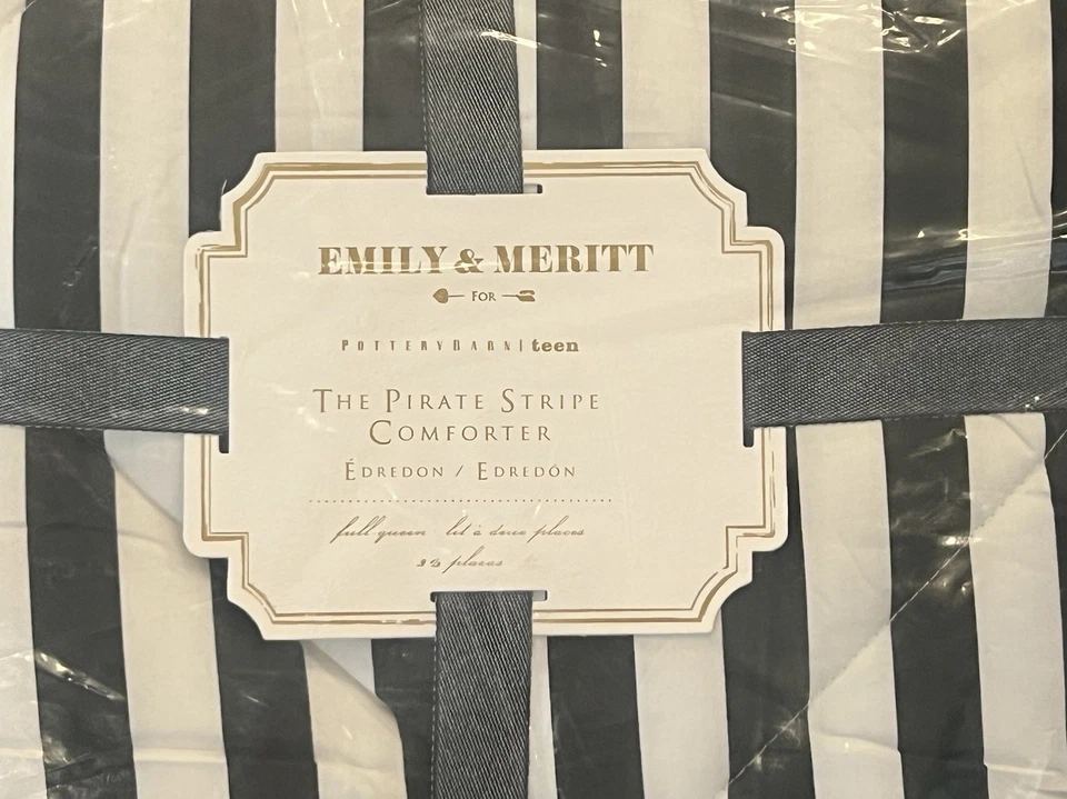 全新 Pottery Barn 青少年 Emily & Meritt 海盗条纹 全/女王棉被 — 第 3/3 张图片