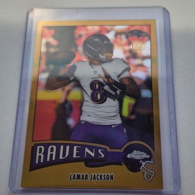 Topps 2025 Chrome Lamar Jackson 1975 Throwback True Gold Refractor  46/50
