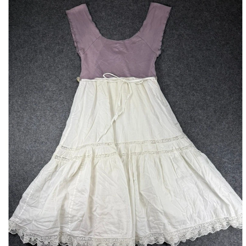 Free People Womens Dress 6 Purple Flowy Midi Stretch Lace Beaded Boho Hippie - Image 2 of 4