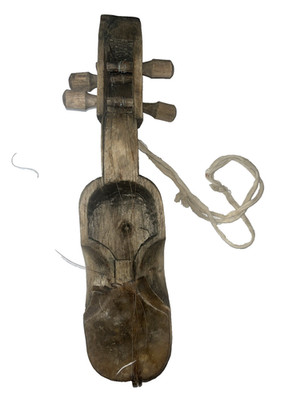 Vtg Kathmandu Nepali India Sarangi Hand Carved Folk Music String Instrument Worn