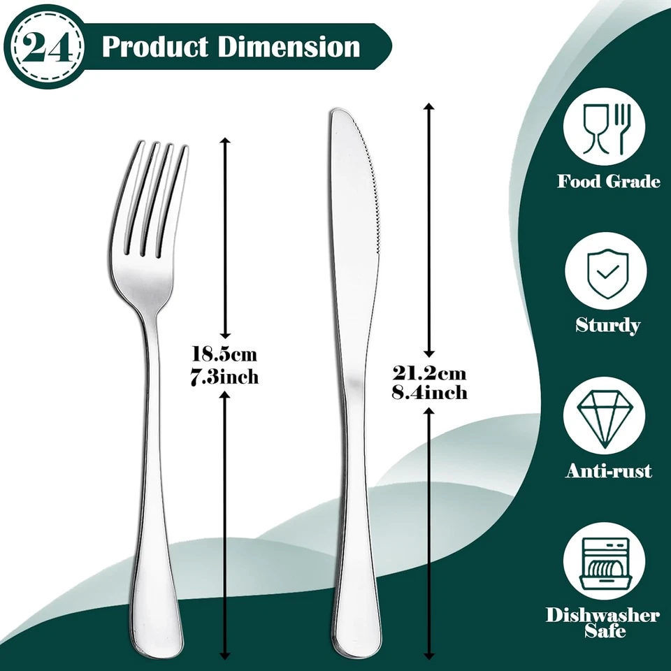 24-Teiliges Messer- Und Gabel-Set, Edelstahl-Besteck Für 12 Personen, Besteckset - Bild 2 von 4