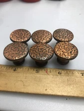 Vtg Mid Century Copper Knob Drawer Pull Lot 6 Textured Round Southwest w/ Screws
