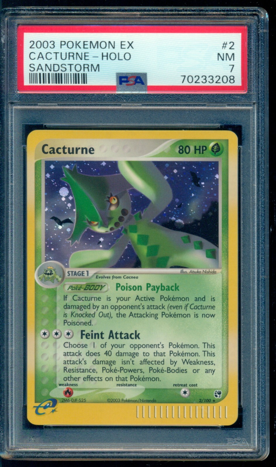 2003 Pokemon EX Sandstorm #2 Cacturne Holo PSA 7 NM