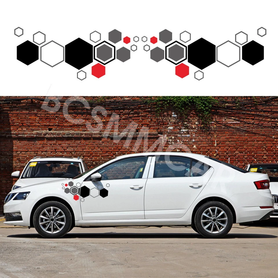 Honeycomb Pattern Sticker Waist Line Decal Decoration For Car Bumper Body Side - Image 3 of 4