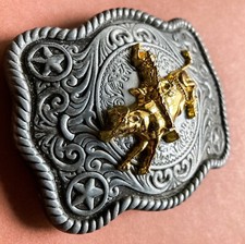 Belt Buckle with Gold Plated Bronco.
