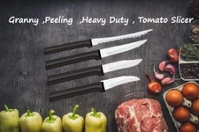 Rada 4 Pc Set Granny, Peeling, Heavy Duty & Tomato Slicer Knife (Black Handle)
