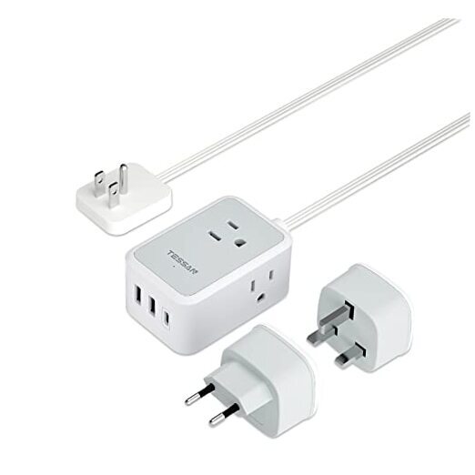 European Travel Plug Adapter with Power Strip, EU UK Travel Extension Cord