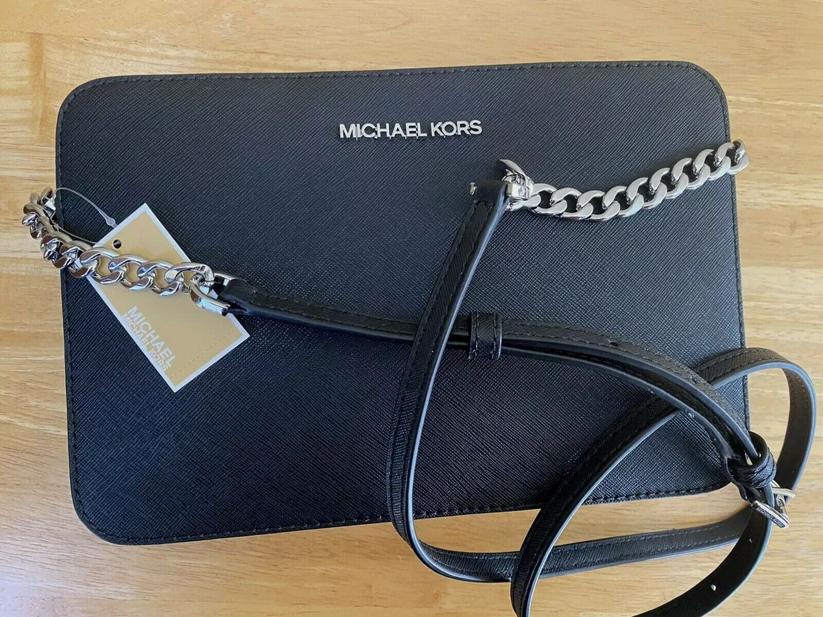 MICHAEL KORS Black Saffiano Envelope Wallet Chain Crossbody Strap