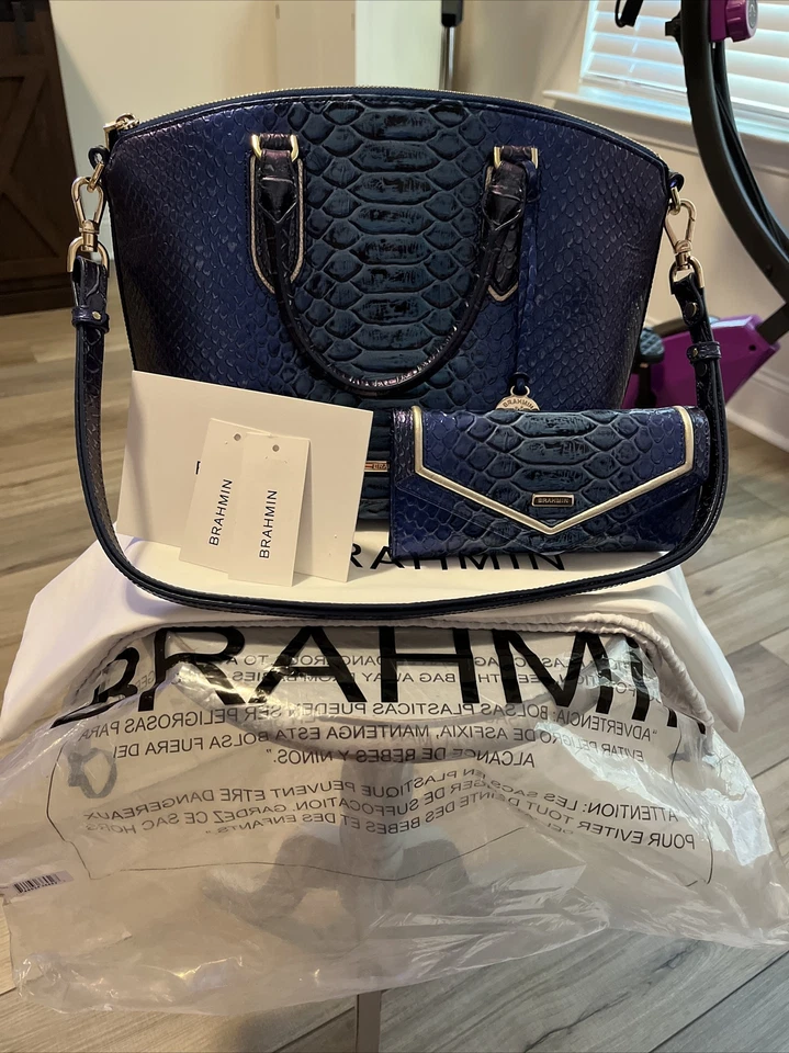 Brahmin Duxbury Satchel Sapphire Ateague Genuine Leather & Veronica Wallet-NWT