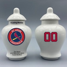 Ceramic Mini Urn for S-t. Louis Cardinals Baseball Theme, Custom Text  Number