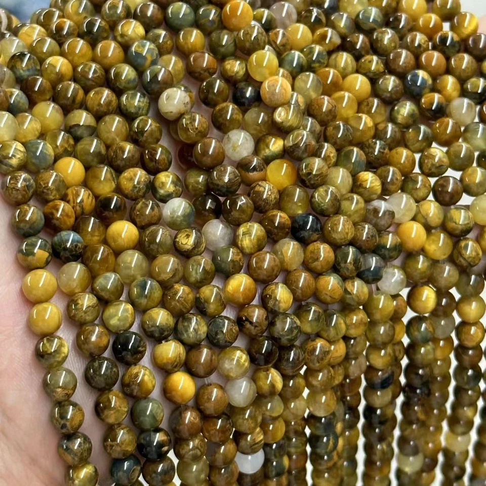 6/10mm Natural Golden Pietersite Stone Round Loose Beads for Jewelry Making DIY - Image 3 of 4