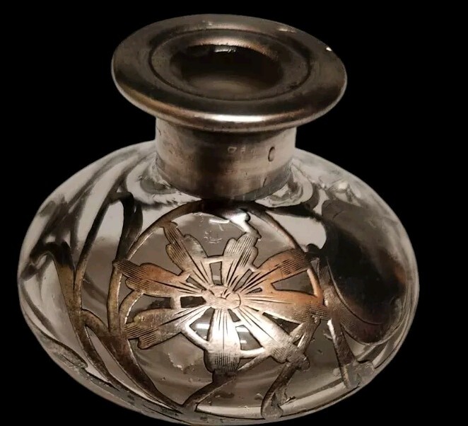  Antique Silver Flashed/ Overlay Bud Vase / Perfume Bottle No Stopper 3in
