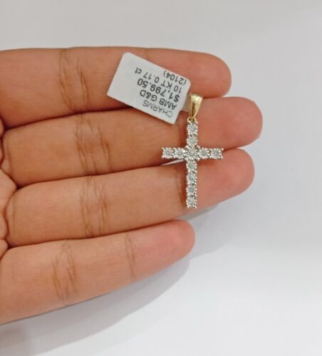 Ciondolo Ciondolo Croce Diamante Oro Giallo 10k Vero 10kt Diamante Autentico Uomo Donna - Foto 1 di 6