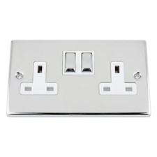 13 Amp Double Wall Socket 2 Gang in Polished Chrome Square Style