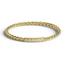 Diamond Stacking Ring Wedding Band 14K Solid Gold Thin wedding ring Twisted ring