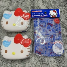 Hello Kitty various 3-piece set Soap dish Case Shower Cap Sanrio Daiso Japan