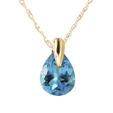 14K. SOLID GOLD NECKLACE WITH NATURAL BLUE TOPAZ Yellow Gold 