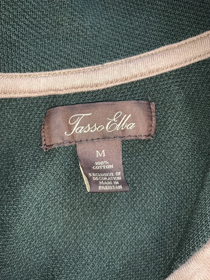 Tasso Elba Mens Size M Pullover 1/4 Zip Long Sleeve Cotton Dark Green Soft EUC - Image 3 of 4