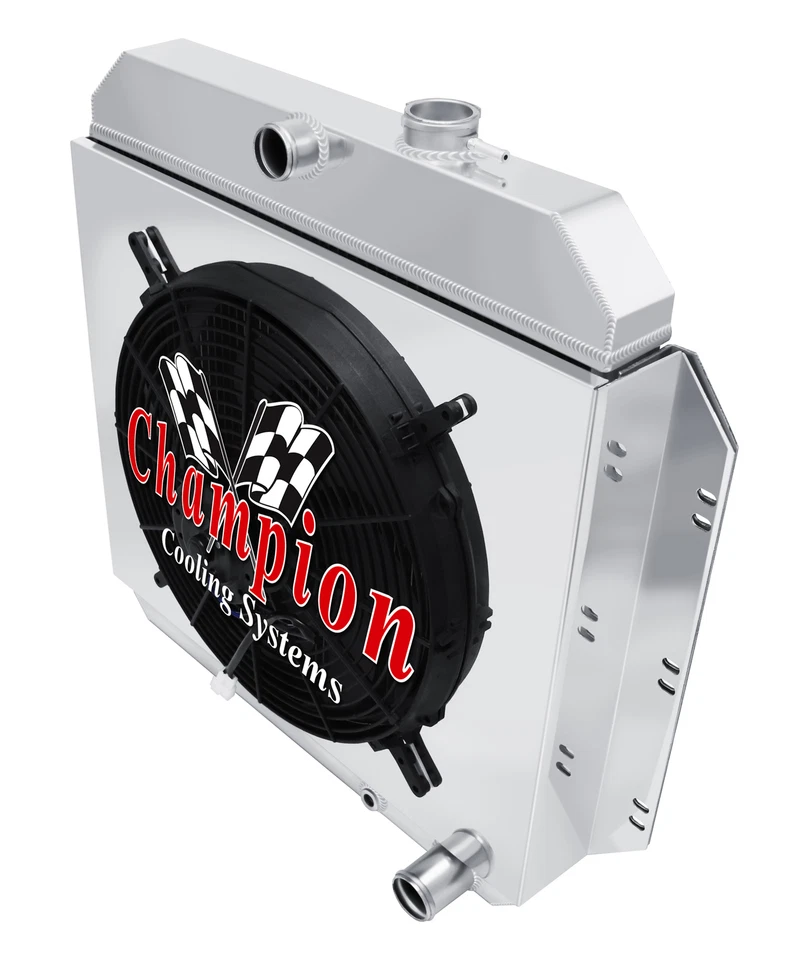 Radiador RS 2 filas tubos 1" con ventilador de 16" y cubierta para camioneta Chevrolet 1960-1962 Foto 3 de 4