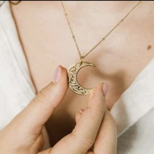ان مع العسر يسرا Islamic Writing Moon Pendant Necklace, With Hardship come Ease
