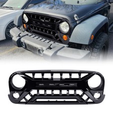 Glossy Black Armor Front Bumper Grille Wamber Lights For 07-18 Jeep Wrangler Jk
