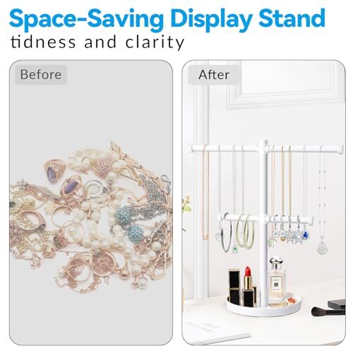 Necklace Holder Organizer Stand,2-Tier Sturdy Metal Jewelry Stand with White - Bild 6 von 7