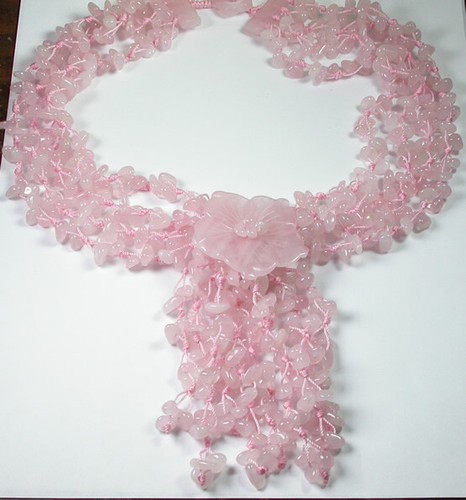Statement 4 Strand Rose Quartz Flower 