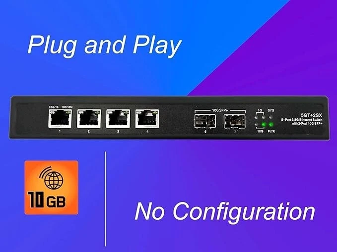 Switch 10G Fibre Optique–2 Ports SFP+ 10Gb, 4 Ports Gigabit Ethernet, Plug&Play - Immagine 3 di 4