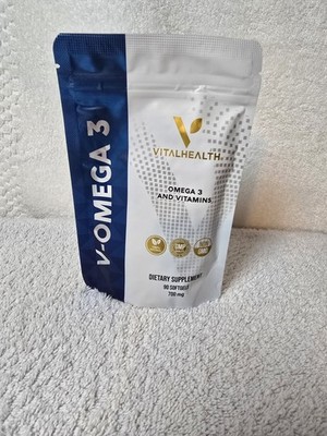 VitalHealth V-Omega 3 Fish Oil Softgels Vitamins A D3 E 700mg 90 Non-GMO