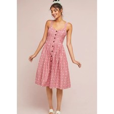Anthropologie Maeve Hudson Red White Striped Midi Sleeveless Sun Dress - Size 2