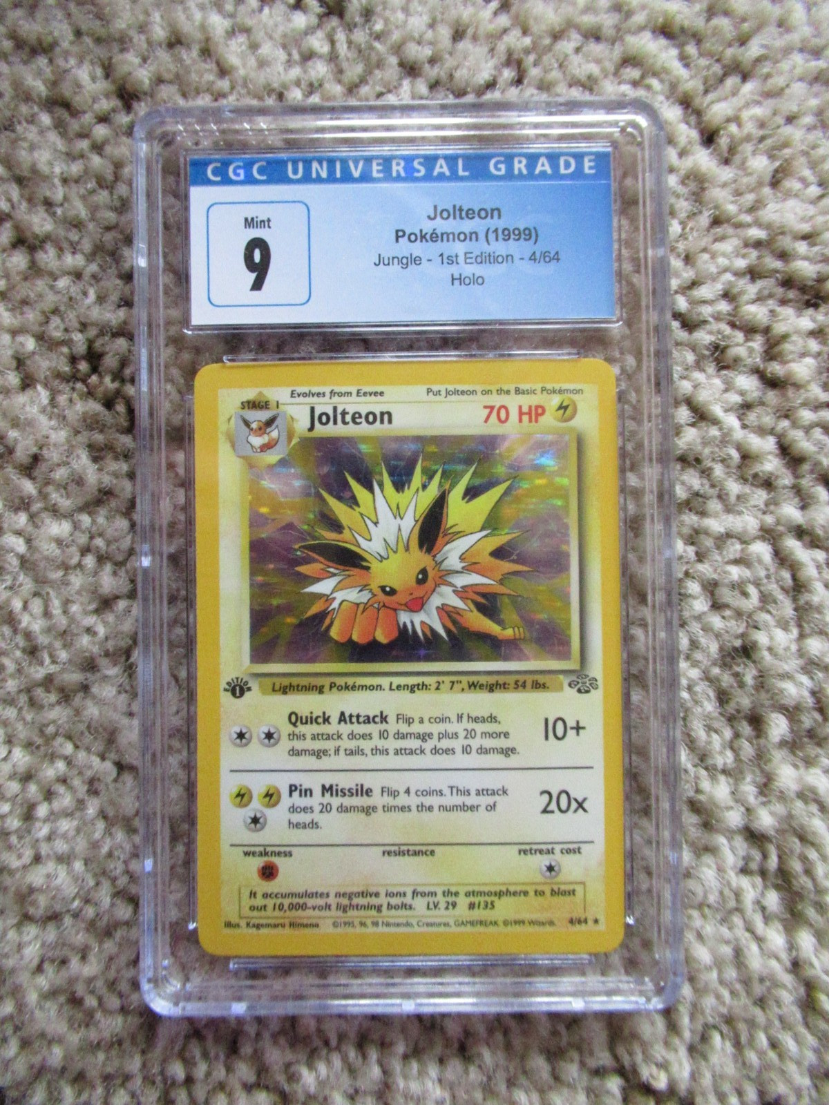 1999 POKEMON JUNGLE #4 JOLTEON HOLO FIRST EDITION CGC 9