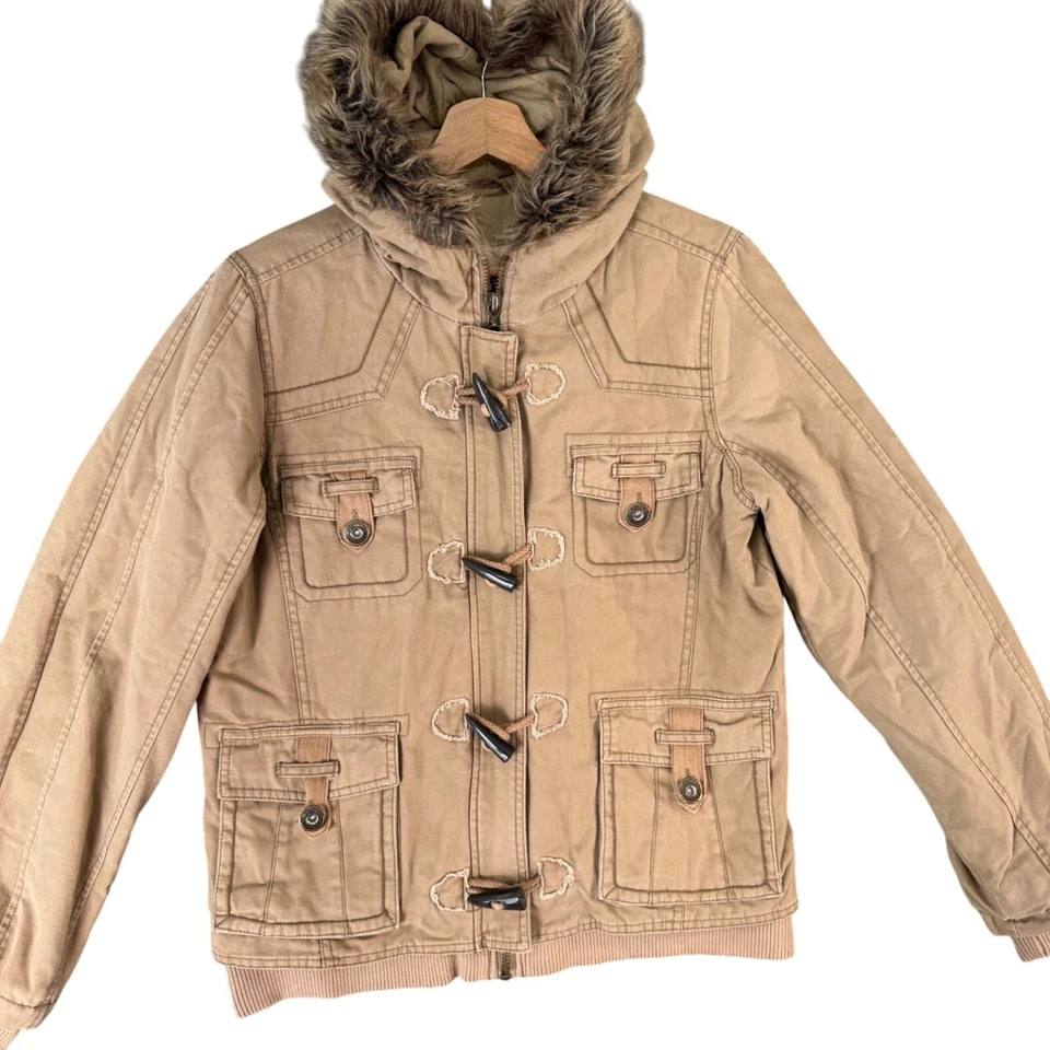 Chaqueta de Lona con Capucha BKE Para Mujer de Colección Abrigo con Borde de Piel Sintética Y2K Utilidad Foto 2 de 4