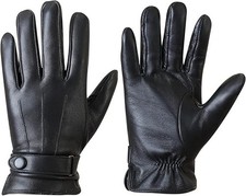 Sheepskin Leather Gloves for Men, Black Winter Touchscreen, Thermal Lined, Si...