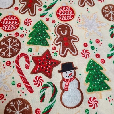 Christmas Cookie Party Fabric by AMF Gingerbread Candy Cane Snowmen 104'' x 42''