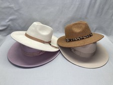 Women  s Hat Lot Of 4 Wool Felt Large Brim Fedora Suede Pink White Beige Tan