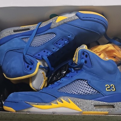 Jordan Air Jordan 5 Laney JSP 2019 Blue Yellow Grey CD2720-400 Men's Sneakers