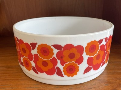 Vintage Arcopal Lotus Floral große Salat Servierschale 21 cm Retro Milchglas