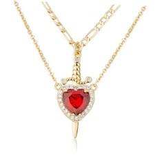 Matching Necklace for Couples 14K Gold Silver 01-Gold Red Heart Couple style