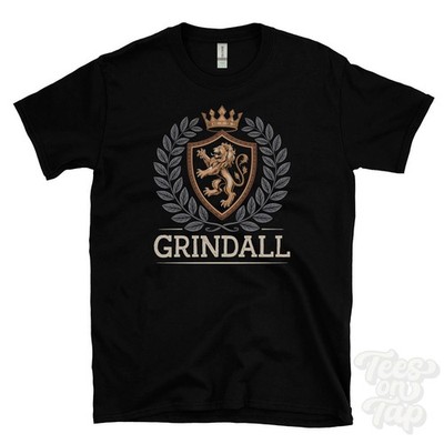 GRINDALL FANTASY COAT OF ARMS T-SHIRT novelty parody family name crest