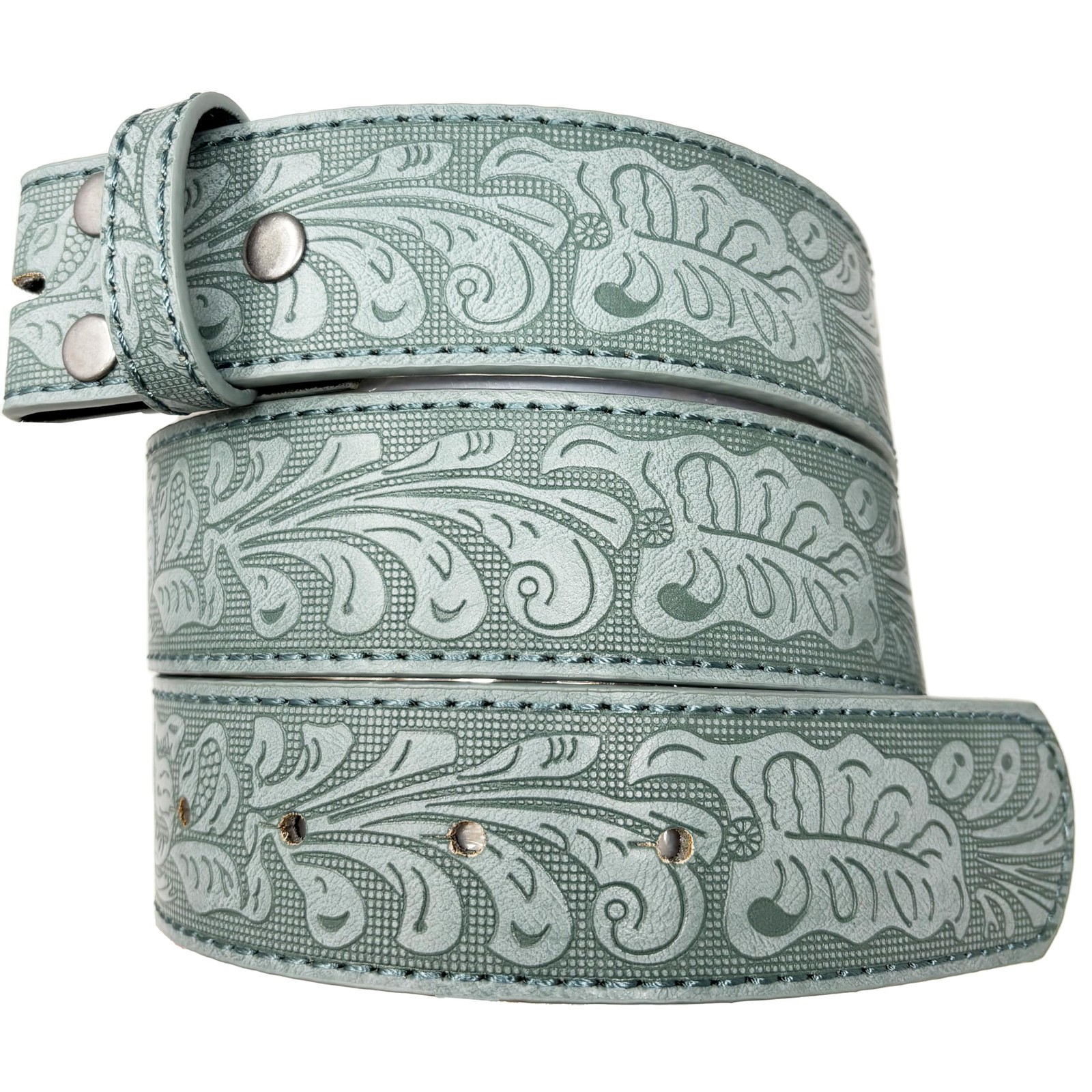 Leather Belt Strap with Embossed Western Scrollwork 1.5