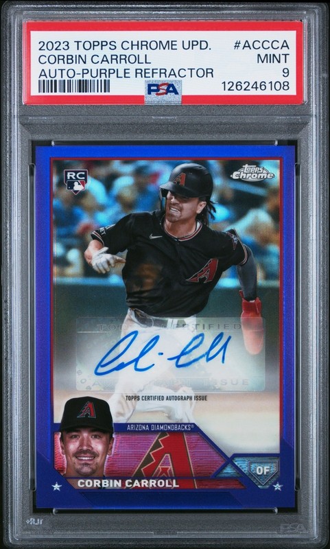 2023 Topps Chrome Corbin Carroll #AC-CCA RC Purple Refractor Auto /250 PSA 9