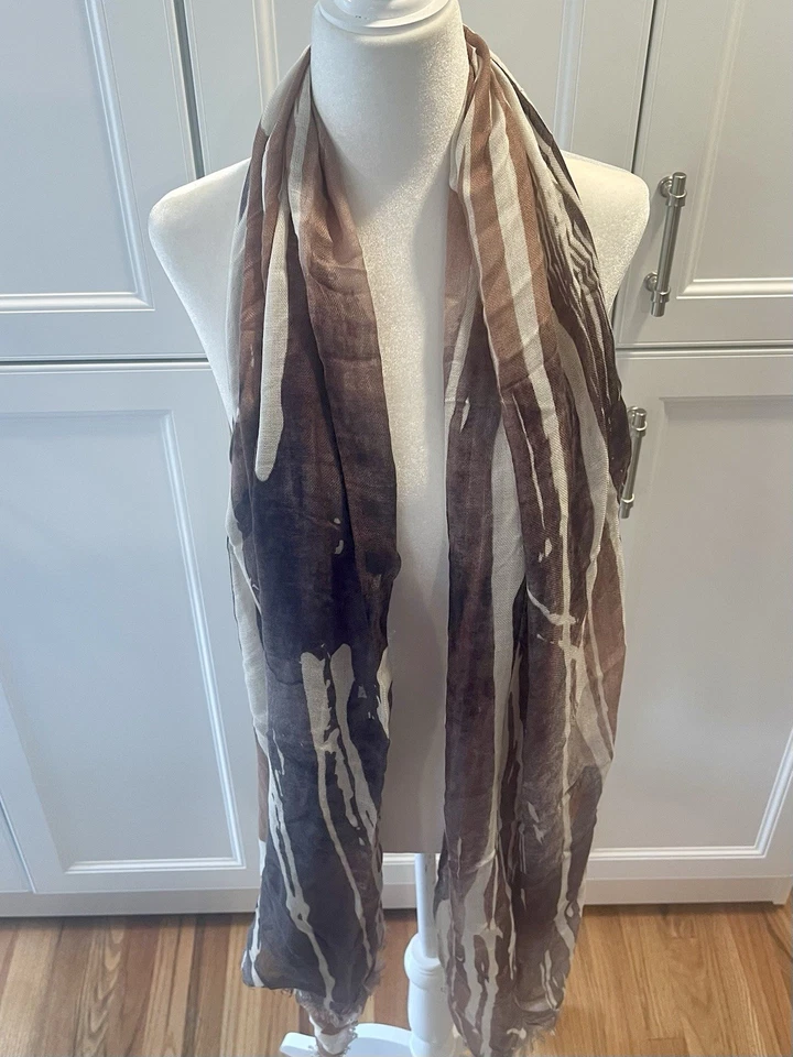 Colección Dieciocho Mujer Talla Única Chal Bufanda Abstracto Marrón Blanco Rayas Foto 2 de 4