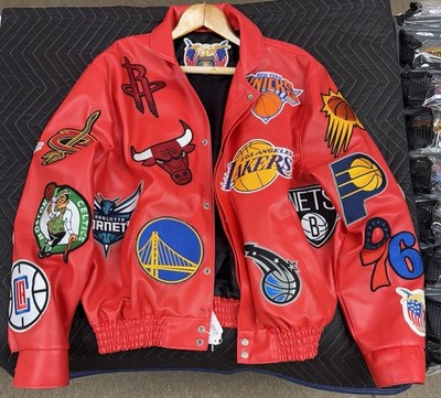 Jeff Hamilton NBA Collage Vegan Leather Jacket - Red Men's Size L