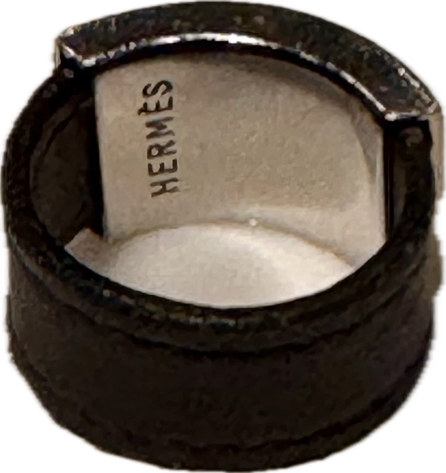 HERMES CDC Collier de Chien Medor 戒指 黑色皮革 带银色 硬件 尺寸 S — 第 3/4 张图片