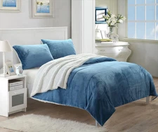 Chic Home Evie 2 Piece Blanket Set Soft Sherpa Lined Plush Faux Mink Twin Blue
