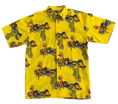 Vintage Y2K Up Roc AOP Graffiti Graphic Button Shirt Yellow Oversized Medium