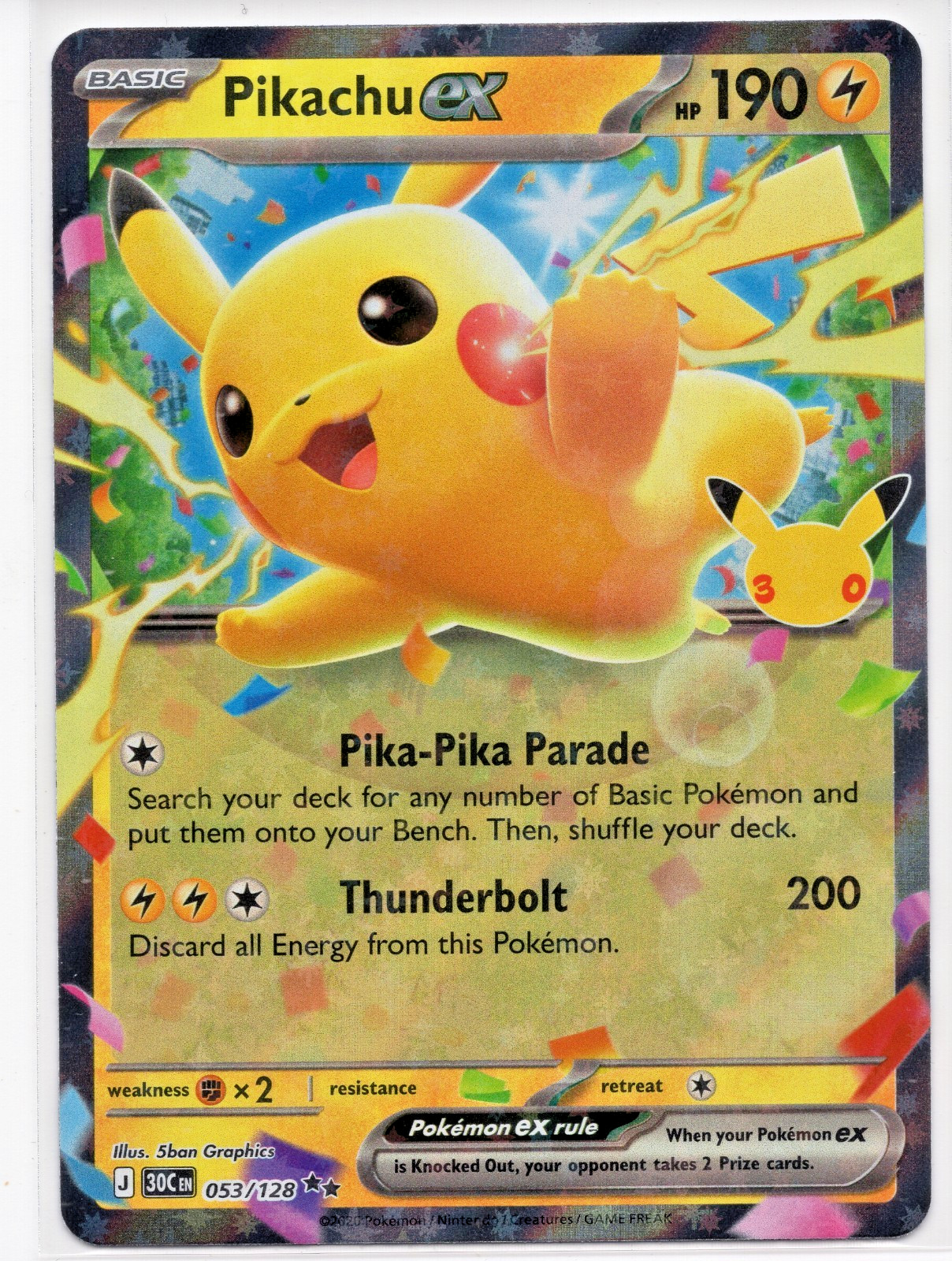 Pokemon Pikachu ex 30C Holofoil - 053/128 NM EN