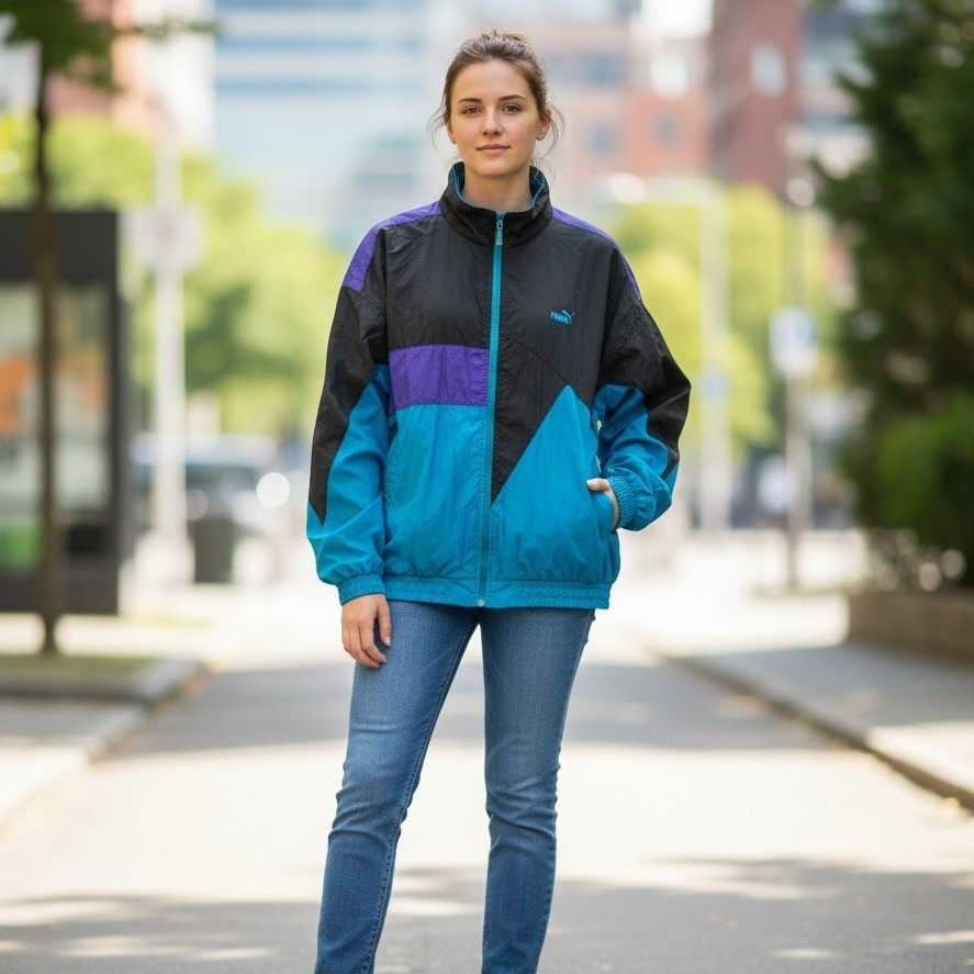 Vintage Puma Windbreaker Jacket Women's Size L Colorblock Retro