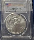 A 2021  SILVER EAGLE - Type 2 - PCGS MS70 FIRST STRIKE FLAG
